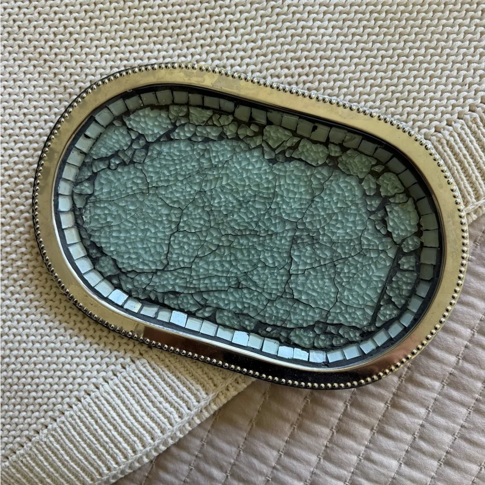Elegant Silver and Green Mosaic Tray